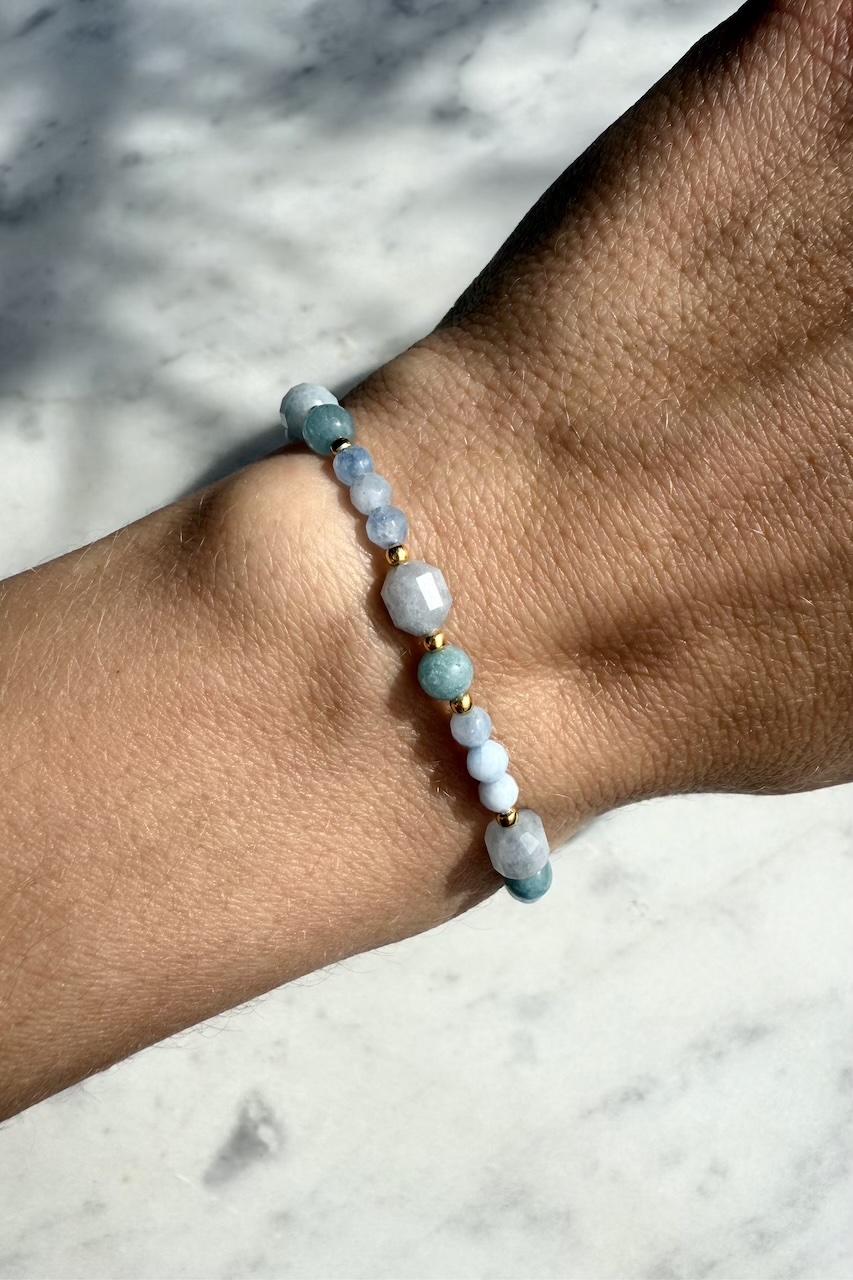 Bransoletka z akwamarynem i jadeitem -okazja-